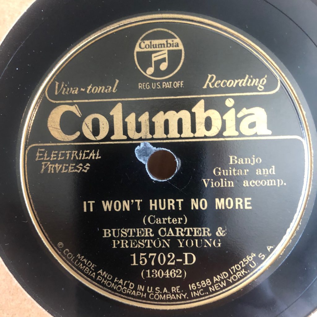 columbia 15702 it won't hurt no more buster carter preston young country 78 rpm