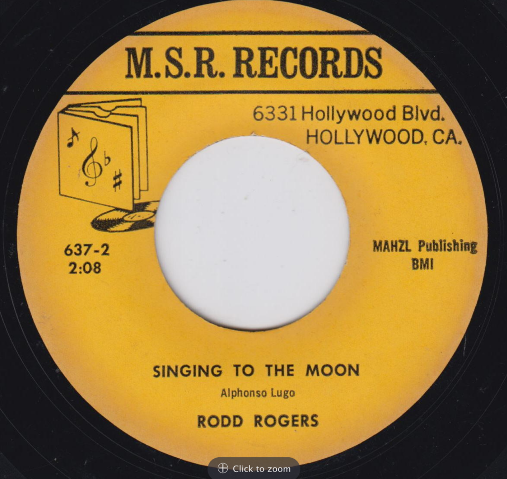 rodd rogers rodd keith singing on the moon msr 637 45 rpm song-poem